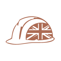 White hard hat with a British flag design on a white background