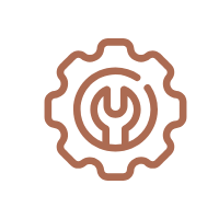 Brown gear icon on a transparent background