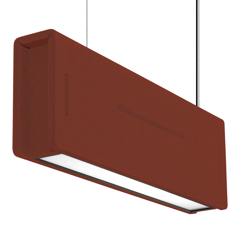 Red acoustic pendant light fixture on a white background