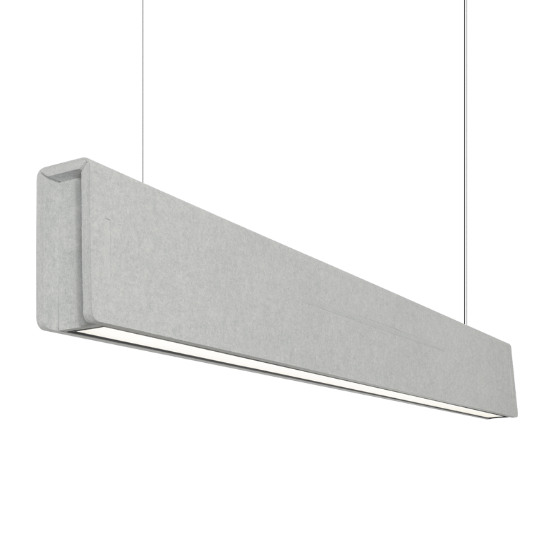 Rectangular grey acoustic pendant light on a transparent background