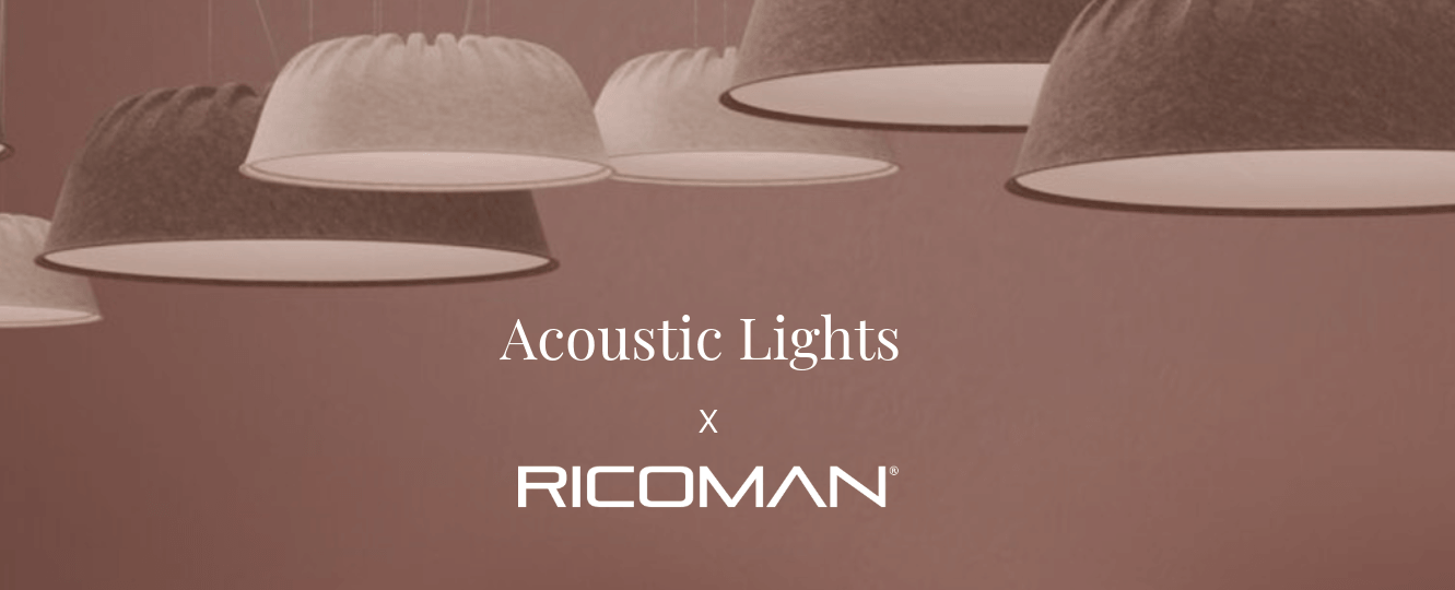Acoustic lights with Ricoman branding on a brown background