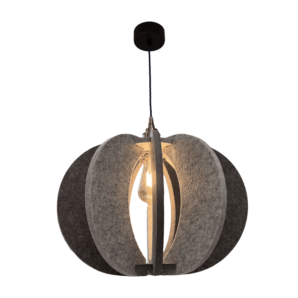 Light Grey acoustic pendant light with a textured design on a white background