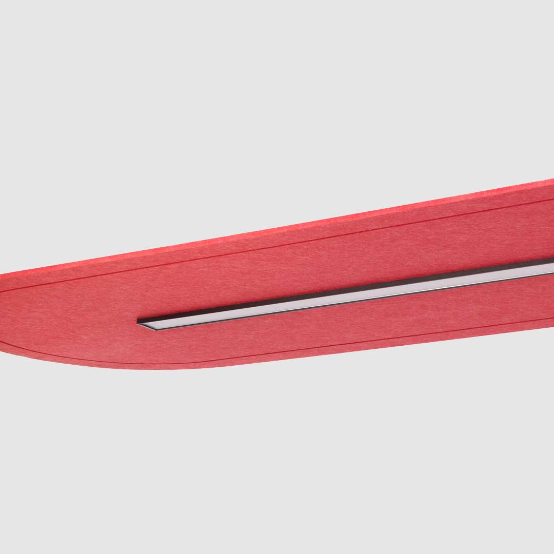 Close up of Red Acoustic light on a light grey background.
