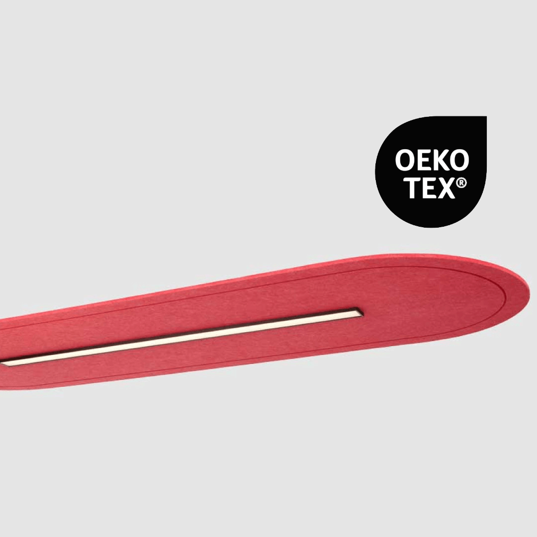 Red Acoustic raft with OEKO TEX certification