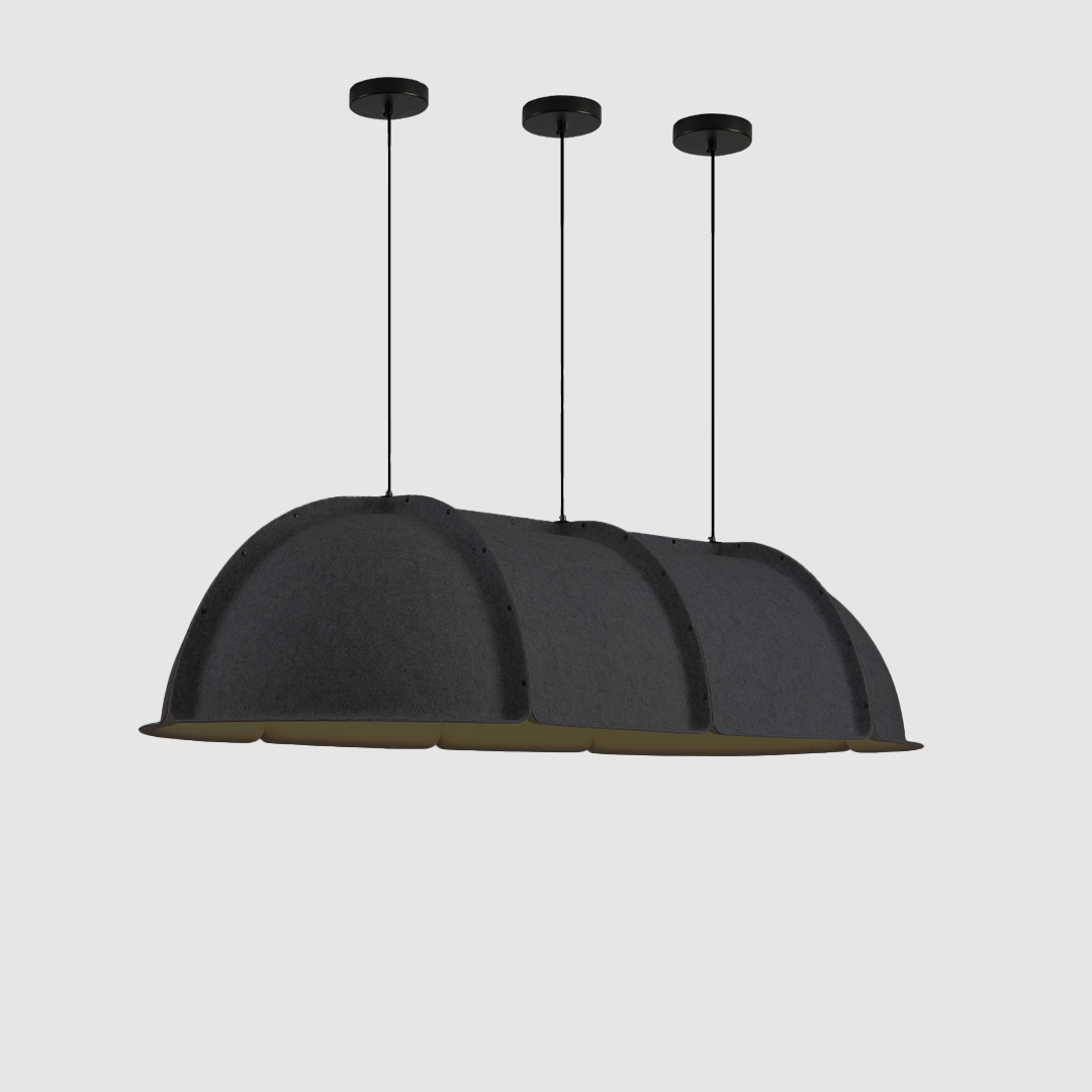 Long black acoustic pendant on a white background