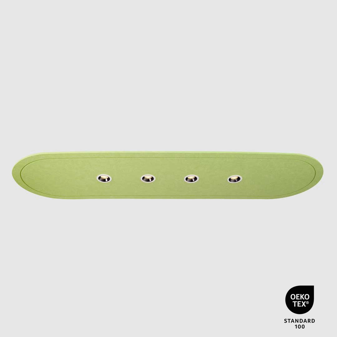 Green acoustic pendant with LED lights and OEKO TEX Standard 100 certificate