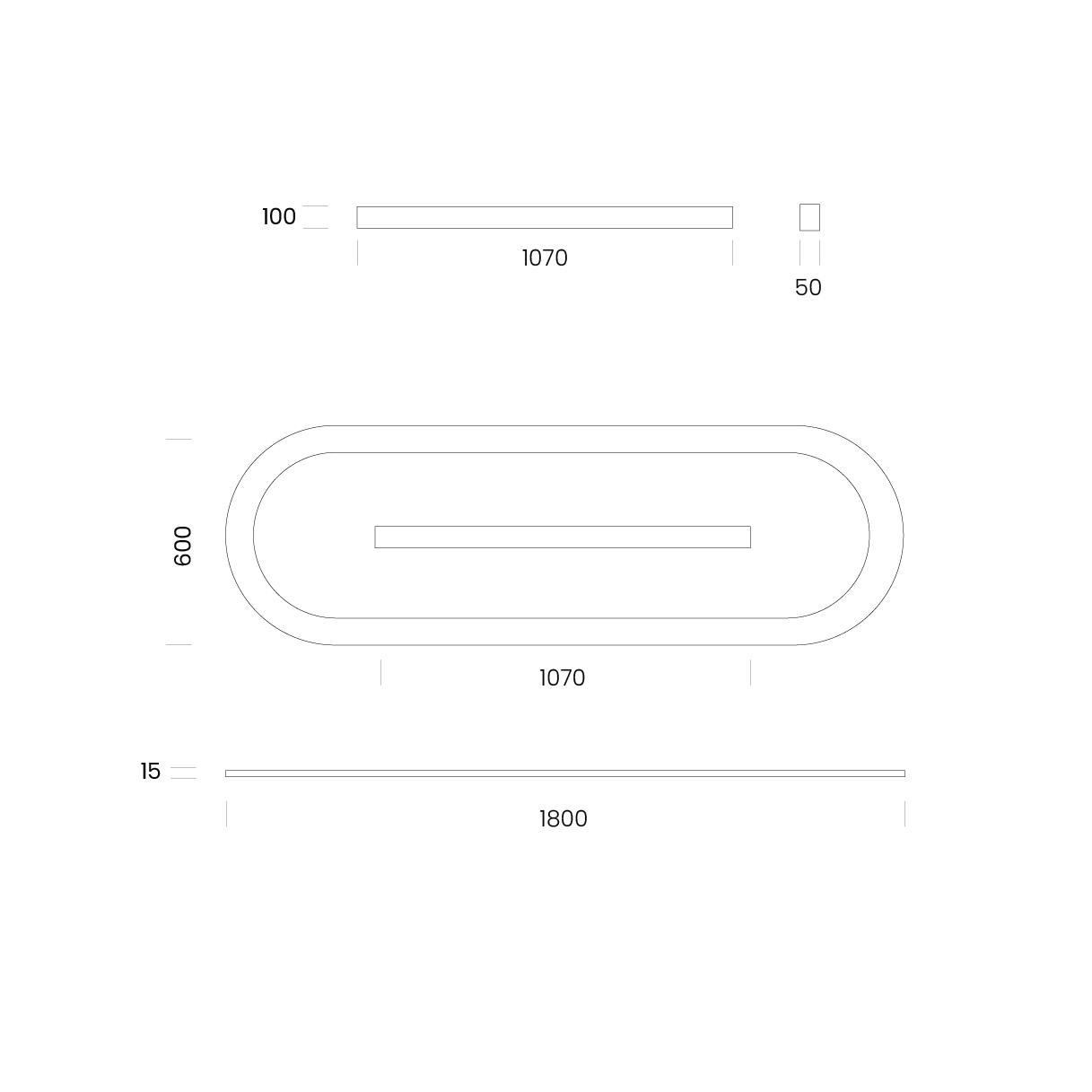 Dimension diagram for the Breve acoustic ceiling fitting.
